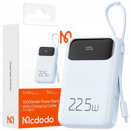 MCDODO POWERBANK 10000MAH Z WYŚWIETLACZEM USB USB-C 22,5W + KABEL LIGHTNING