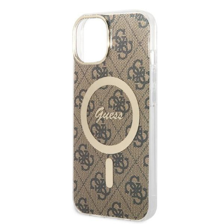 Guess zestaw ładowarka MagSafe + etui do iPhone 14 Plus 6,7" brązowe 4G Print (GUBPP14MH4EACSW)