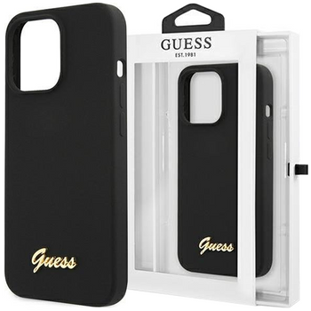 Etui Guess GUHCP13XLSLMGBK na iPhone 13 Pro Max 6.7" black/czarny hardcase Silicone Script Gold Logo