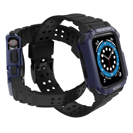 Protect Strap Band opaska z etui do Apple Watch 7 / 6 / 5 / 4 / 3 / 2 / SE (45 / 44 / 42mm) obudowa pancerny pokrowiec na zegarek czarny