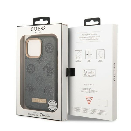 Guess GUHMP13LSAPSTG iPhone 13 Pro / 13 6,1" szary/grey hardcase Peony Logo Plate MagSafe