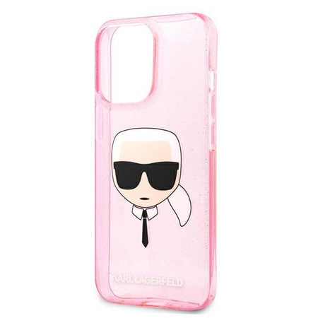 Etui Karl Lagerfeld KLHCP13XKHTUGLP na iPhone 13 Pro Max - różowe Glitter Karl's Head