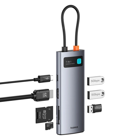 BASEUS HUB USB-C 7W1 DO LAPTOPA HDMI 4K 60HZ 3X USB 3.0 USB-C PD SD