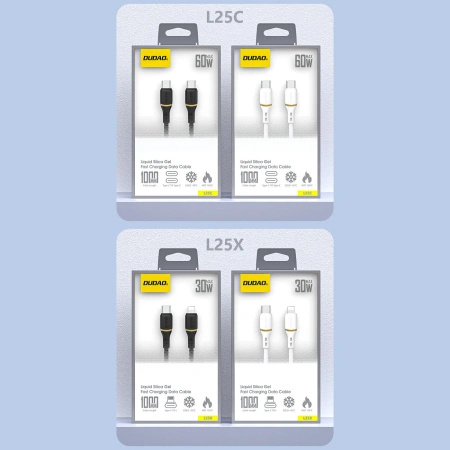 Kabel Dudao L25C USB-C - USB-C silikonowy 60W 1m - biały