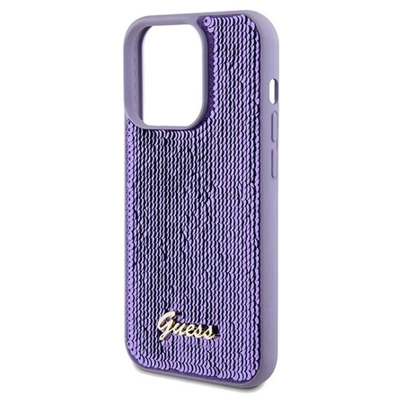 Etui Guess Sequin Script Metal na iPhone 14 Pro Max - fioletowe
