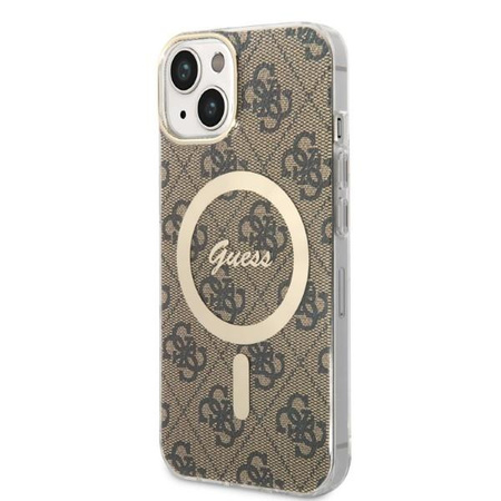 Guess zestaw ładowarka MagSafe + etui do iPhone 14 Plus 6,7" brązowe 4G Print (GUBPP14MH4EACSW)