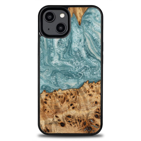 Etui z drewna i żywicy na iPhone 15 Bewood Unique Uran - niebiesko-białe