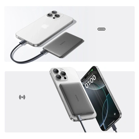Powerbank Baseus PicoGo AM41 Ultra-Slim 5000mAh 20W kompatybilny z MagSafe z kablem Baseus Simple USB-C 60W 30cm - czarny