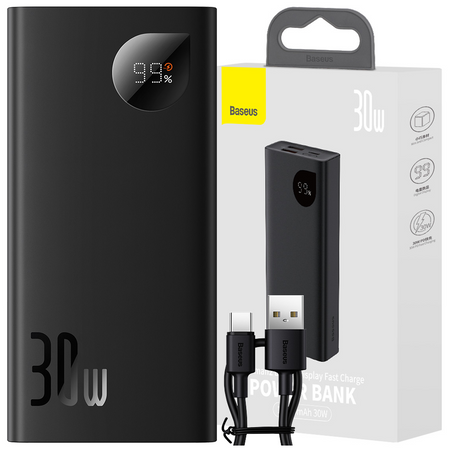Baseus Adaman2 powerbank z wyświetlaczem cyfrowym 10000mAh 30W 2 x USB / 1x USB Typ C Overseas Edition PD QC SCP czarny (PPAD040101)