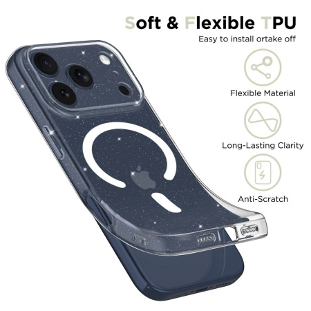 Etui Tech-Protect FlexAir MagSafe na iPhone 17 Pro Max - przezroczysto-brokatowe