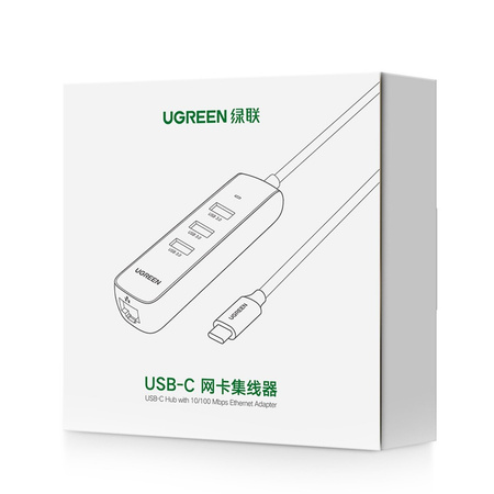 Ugreen HUB 4w1 USB Typ C - 3x USB Typ A 3.1 Gen 1 + RJ45 biały (CM416 50620)