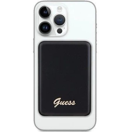 Powerbank indukcyjny Guess MagSafe Metal Script Logo 15W 5000mAh - czarny