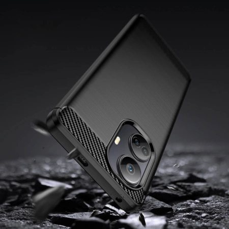 Carbon Case etui do Realme 10 Pro+ elastyczny silikonowy karbonowy pokrowiec czarne