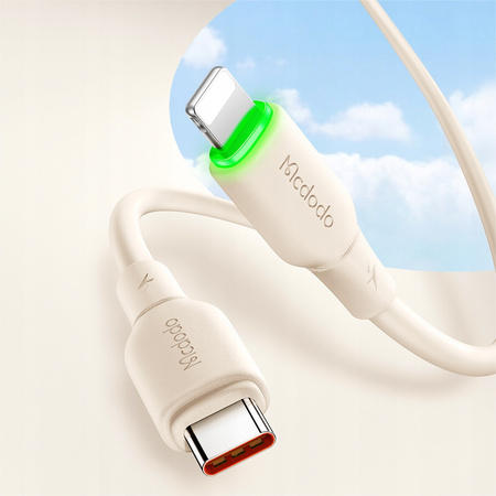 MCDODO ŁADOWARKA KABEL USB-C LIGHTNING SZYBKIEGO ŁADOWANIA DO IPHONE 1M LED BEŻOWY