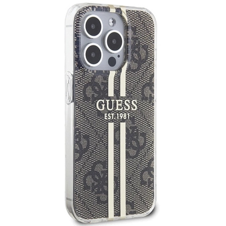 Etui Guess IML 4G Gold Stripe na iPhone 15 Pro Max - brązowe