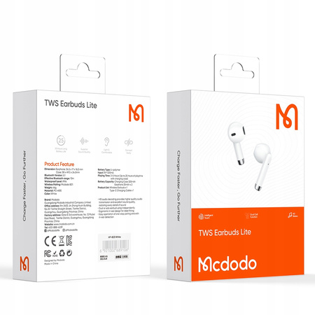Słuchawki do telefonu Mcdodo, bezprzewodowe, douszne, z etui, Bluetooth 5, białe