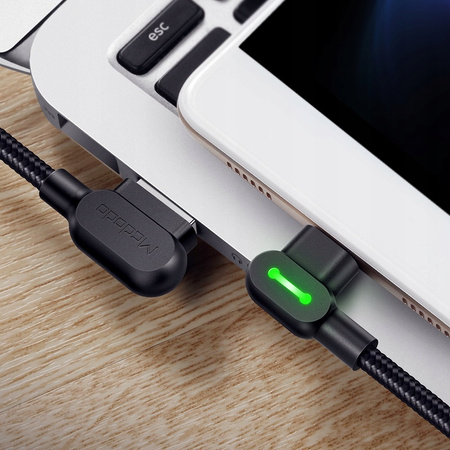 Kabel do telefonu McDodo Szybkie ładowanie, Kątowy 90° LED micro USB 1,8m