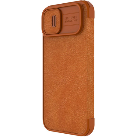 Nillkin Qin Leather Pro Case etui iPhone 14 Plus osłona na aparat kabura pokrowiec obudowa z klapką brązowy