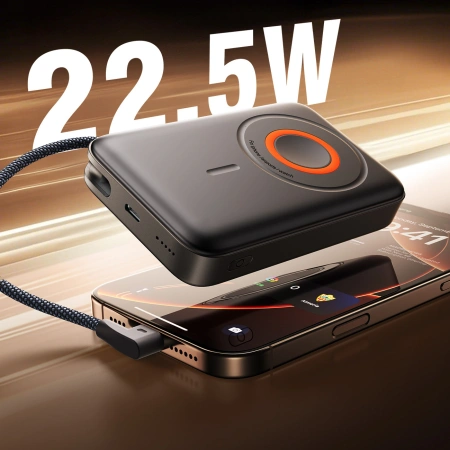 Powerbank Joyroom JR-PBM02 22,5W 10000mAh 3w1 indukcyjny magnetyczny kompatybilny z MagSafe z wbudowanym kablem - czarny