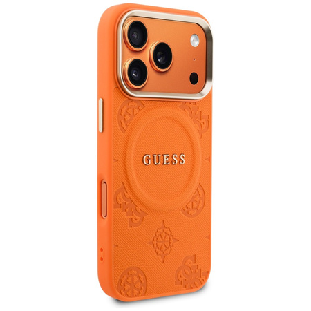 Etui Guess Peony Hot Stamp MagSafe do iPhone 17 Pro pomarańczowy