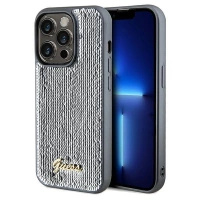 Etui Guess Sequin Script Metal na iPhone 14 Pro - srebrne