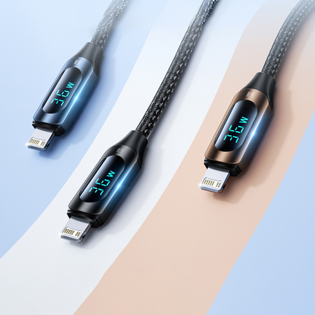 Kabel USB-C - Lightning Wozinsky WUCLC1 z wyświetlaczem LED 36W 1m  - czarny