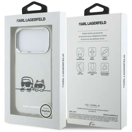Etui Karl Lagerfeld IML Karl & Choupette Peekaboo Logo MagSafe do iPhone 17 Pro Max biały