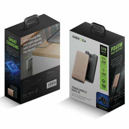 Ładowarka sieciowa Energea TravelWorld   Edge 65W 2xUSB-C PD/PPS/QC3.0 (US/UK/EU) złota