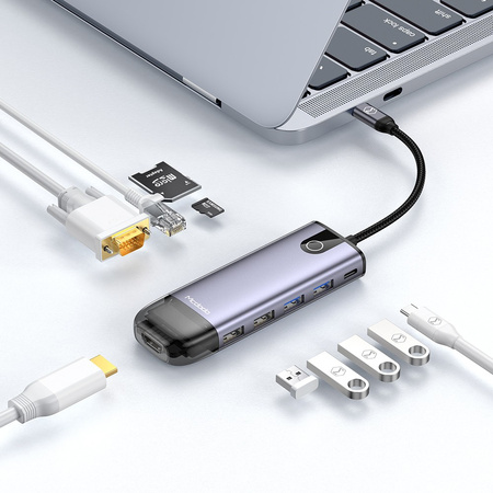 MCDODO PRZEJŚCIÓWKA ADAPTER HUB USB-C HDMI USB SD GIGABIT RJ45 DO MACBOOK M