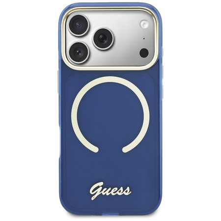 Etui Guess IML Script Metal MagSafe do   iPhone 17 Pro niebieski