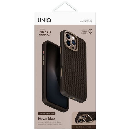 Etui UNIQ Keva Max do iPhone 16 Pro Max  Magclick Charging Camera Stand brązowy
