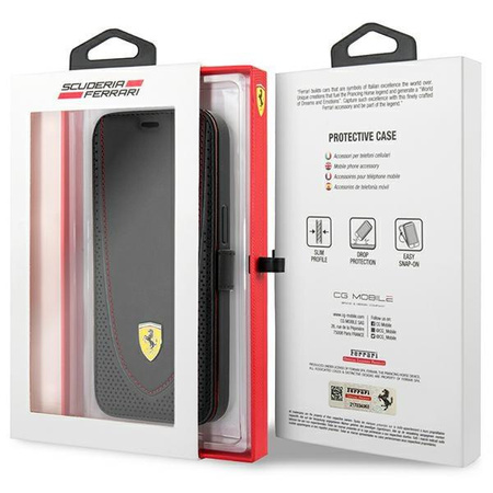 Etui Ferrari FEFLBKP13LRGOK na iPhone 13 Pro - czarne book Leather Curved Line