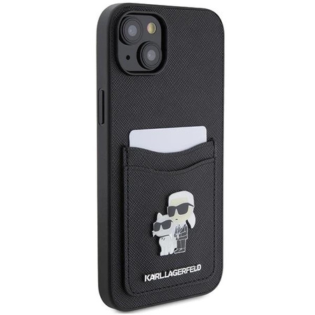 Etui Karl Lagerfeld Saffiano Cardslot Karl&Choupette Metal Pin do iPhone 15 - czarne