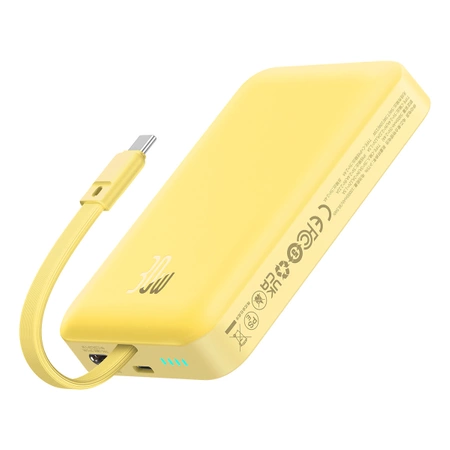 Powerbank Baseus Magnetic Mini MagSafe 10000mAh 30W z wbudowanym kablem USB-C - żółty + kabel Baseus Simple Series USB-C - USB-C 60W 0.3m