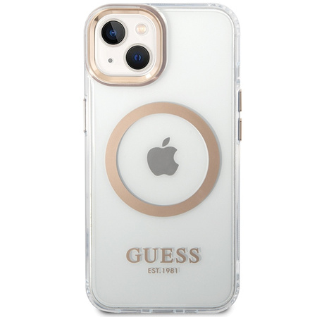 Guess GUHMP15MHTRMD iPhone 15 Plus/ 14 Plus 6.7 złoty/gold hard case Metal Outline Magsafe