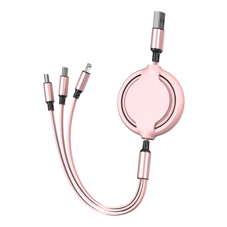 KABEL USB 3W1 ZWIJANY USB-C DO IPHONE MICRO USB TYP C ŁADOWARKA PŁASKI 1M
