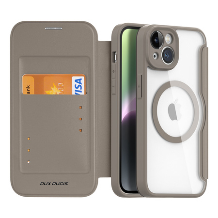 Dux Ducis Skin X Pro etui iPhone 14 magnetyczny pokrowiec MagSafe z klapką beżowy