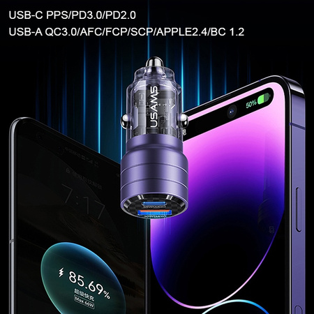 USAMS ŁADOWARKA C36 95W CAR DO TELEFONÓW DO SAMOCHODU FAST CHARGE USB USB-C