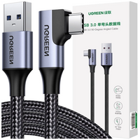 Kabel kątowy Ugreen US385 USB-A / USB-C 90º 5Gb/s 3A 1m - czarny