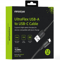INNOSTYLE ULTRAFLEX KABEL USB-C SZYBKIE ŁADOWANIE DO IPHONE SAMSUNG QC 4.0 KEVLAR 2M CZARNY