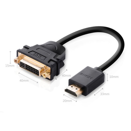 Ugreen kabel przewód adapter przejściówka DVI 24+5 pin (żeński) - HDMI (męski) 22 cm czarny (20136)