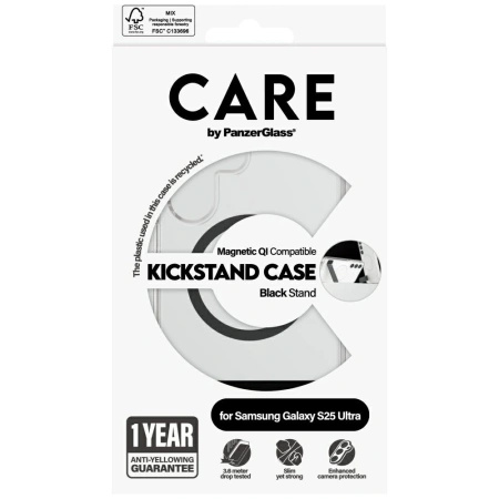 Etui CARE by PanzerGlass Feature Black Kickstand & QI do Samsung Galaxy S25 Ultra - przezroczysty
