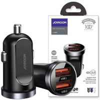 Joyroom C-A09 Mini szybka ładowarka samochodowa 2x USB 30W Quick Charge, SCP, PD, AFC czarny