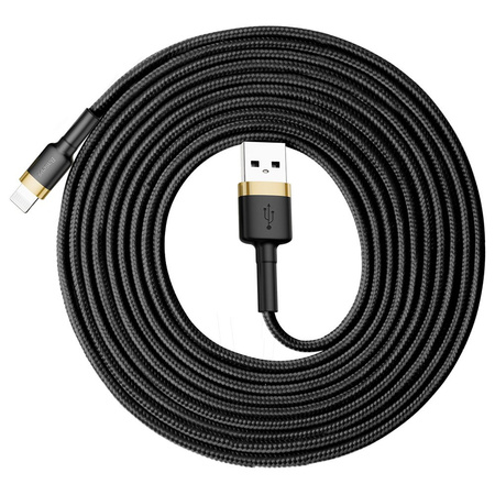 Baseus Cafule Cable wytrzymały nylonowy kabel przewód USB / Lightning QC3.0 2A 3M czarno-złoty (CALKLF-RV1)