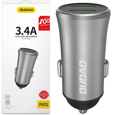 Dudao 3,4A inteligentna ładowarka samochodowa 2x USB srebrny (R6S silver)