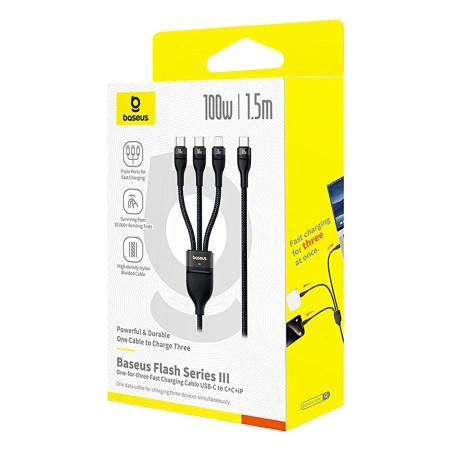 BASEUS KABEL 3W1 USB-C DO LIGHTNING 1,5M DO IPHONE 12 13 14 100W Z 3 KABLAM