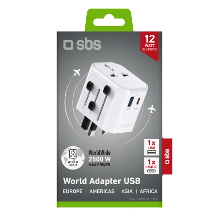 Adapter podróżny SBS TEADAPTUSBTCUNI USB-C USB-A uniwersalny - biały