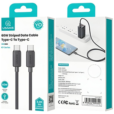 USAMS KABEL KY SERIES 60W USB-C DO USB-C DO TELEFONU LAPTOPA 1M SZYBKIE