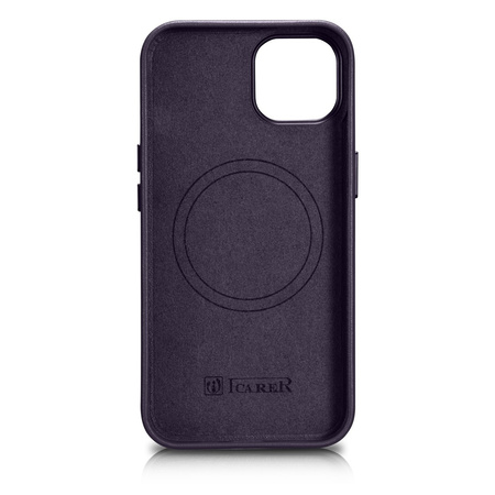 iCarer Case Leather pokrowiec etui z naturalnej skóry do iPhone 14 Plus ciemnofioletowy (kompatybilne z MagSafe)