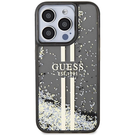 Etui Guess Liquid Glitter Gold Stripes na iPhone 15 Pro Max - czarne